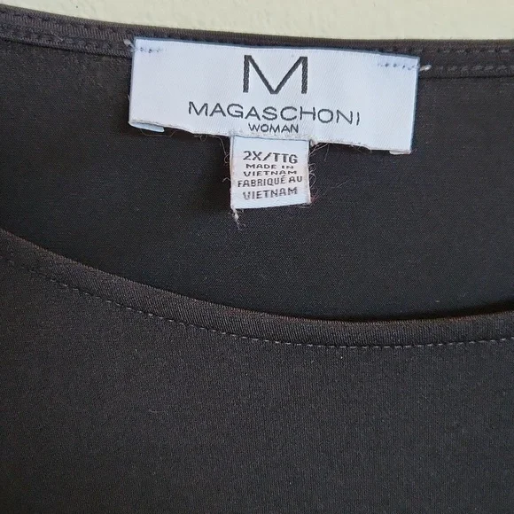 M Magaschoni Woman Short Sleeve 2 Fer Black Blouse Poly Spandex Top Shirt Sheer - Picture 3 of 8